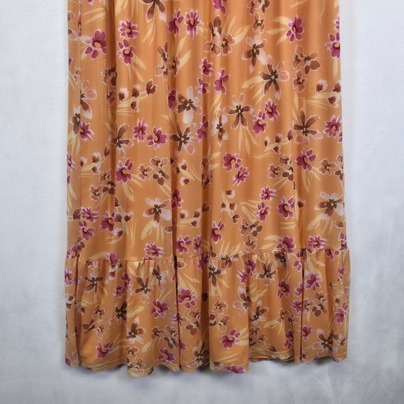 Daniel Rainn Dress Women M Orange Crochet Halter Floral Tiered Resort Flowy Midi - Picture 12 of 16